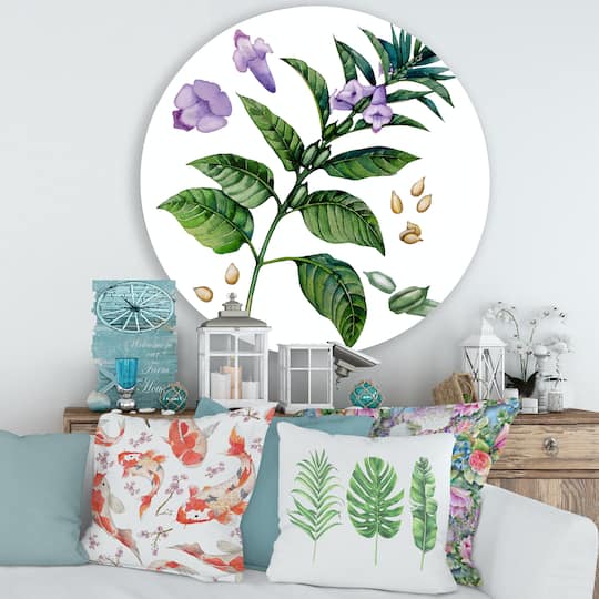 Designart - Purple Sesame Flowers WIth Green Leaves